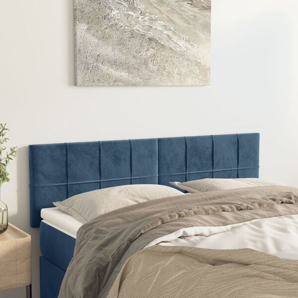 vidaXL T&ecirc;tes de lit 2 pcs Bleu fonc&eacute; 72x5x78/88 cm Velours