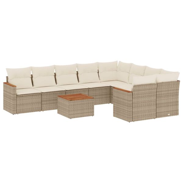 vidaXL Salon de jardin avec coussins 10 pcs beige résine tressée