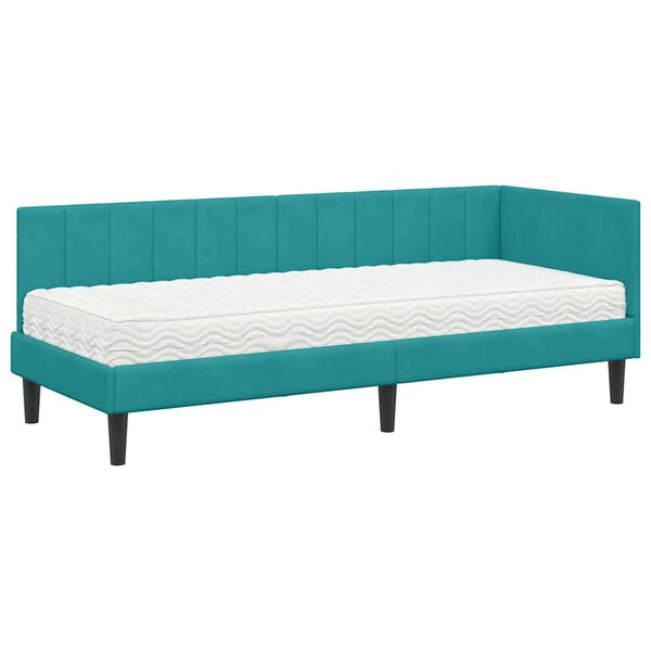 vidaXL Cadre de lit d'angle avec matelas 2 pcs Turquoise Velours
