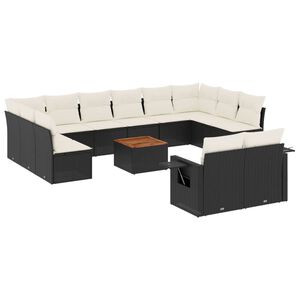 vidaXL Salon de jardin avec coussins 13 pcs noir r&eacute;sine tress&eacute;e
