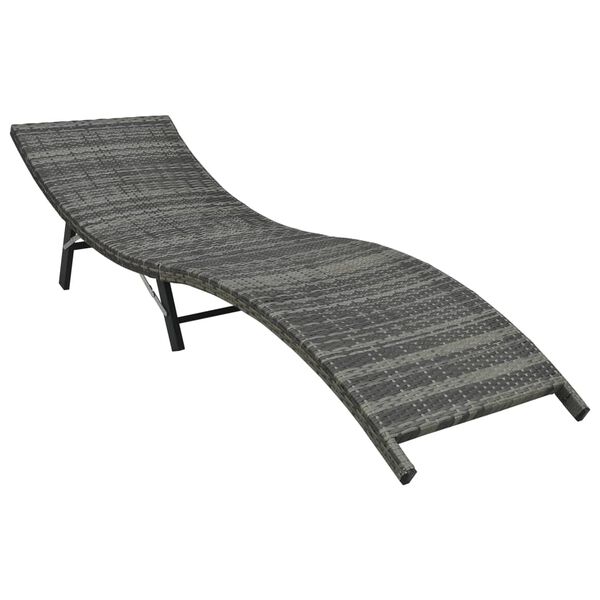 vidaXL Chaise longue pliable avec coussin R&eacute;sine tress&eacute;e Gris
