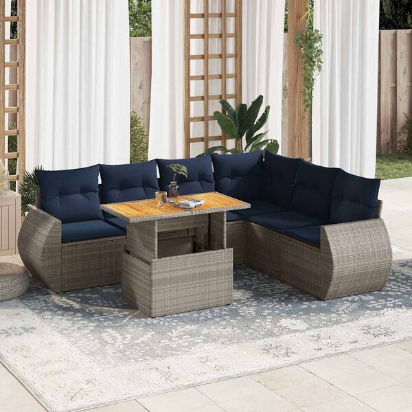 vidaXL Salon de jardin avec coussins 7 pcs gris r&eacute;sine tress&eacute;e