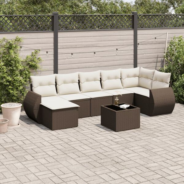 vidaXL Salon de jardin 8 pcs avec coussins marron r&eacute;sine tress&eacute;e