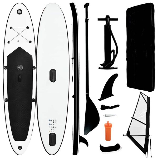 vidaXL Ensemble de planche SUP gonflable avec voile Noir et blanc