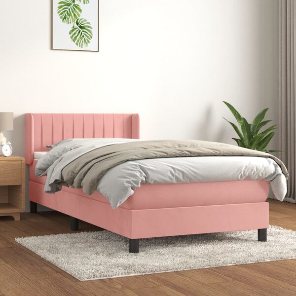 vidaXL Sommier &agrave; lattes de lit avec matelas Rose 90x200 cm Velours