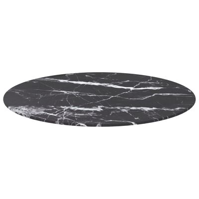 vidaXL Dessus de table noir Ø70x0,8cm verre trempé avec design marbre