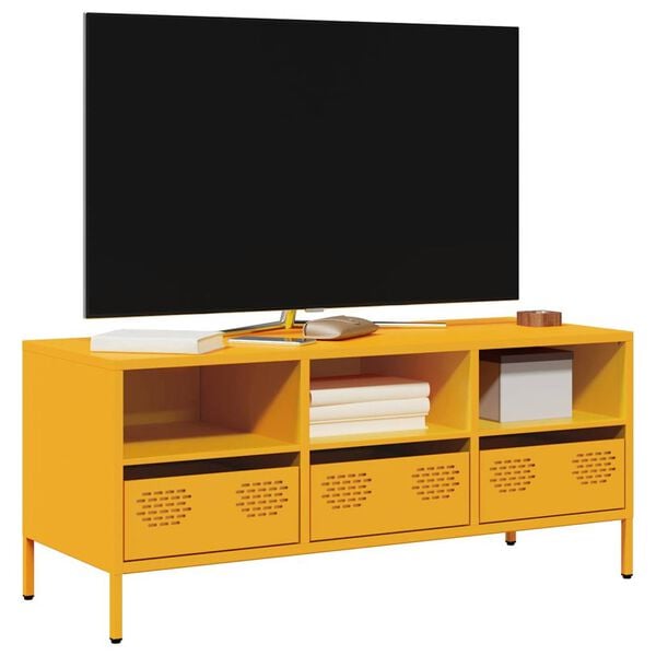 vidaXL Meuble TV jaune moutarde 101,5x39x43,5 cm acier lamin&eacute; &agrave; froid