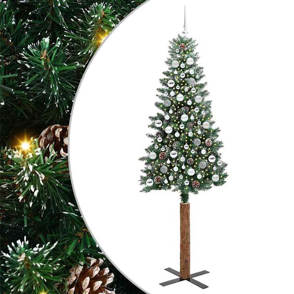 vidaXL Sapin de Noël mince Vert 210 cm PVC et bois de pin massif