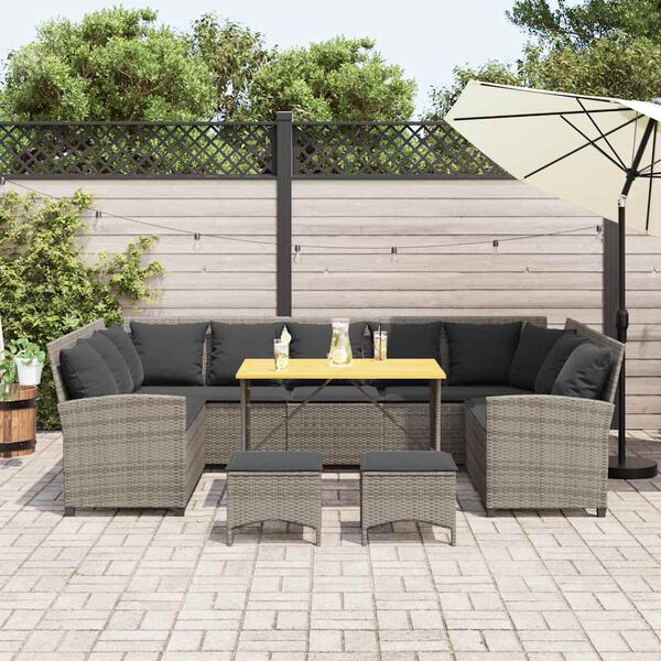 vidaXL Salon de jardin 4 pcs avec coussins gris r&eacute;sine tress&eacute;e