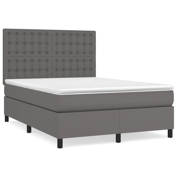 vidaXL Sommier &agrave; lattes de lit avec matelas Gris 140x200 cm Similicuir