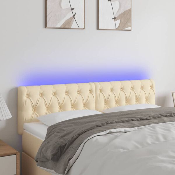 vidaXL Tête de lit à LED Crème 144x7x78/88 cm Tissu