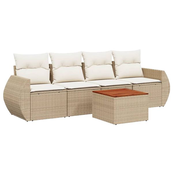 vidaXL Salon de jardin avec coussins 5 pcs beige r&eacute;sine tress&eacute;e