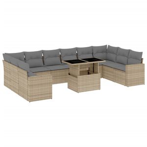 vidaXL Salon de jardin 11 pcs avec coussins beige r&eacute;sine tress&eacute;e