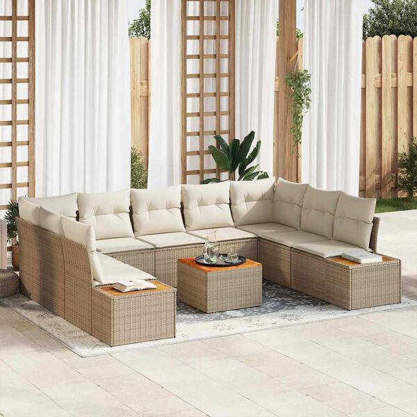 vidaXL Ensemble de canap&eacute; de jardin 10 pcs Beige Poly rotin