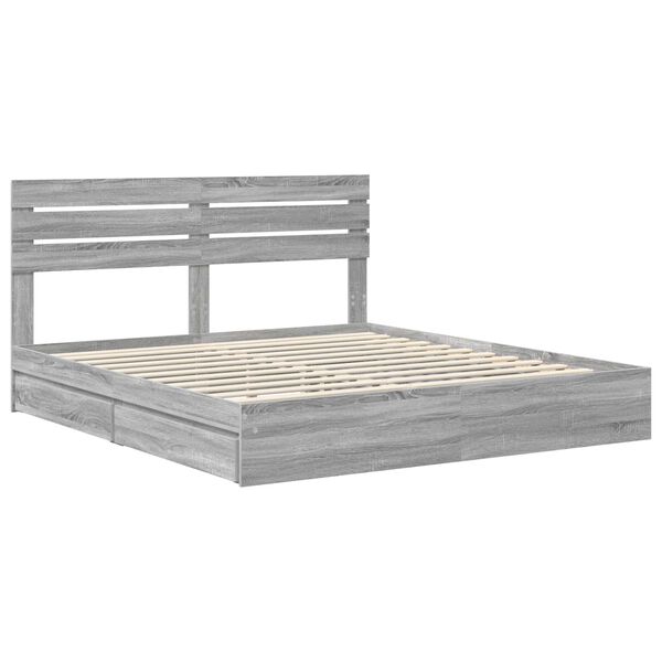 vidaXL Lit de Rangement Gris Sonoma 200 x 200 cm Bois d'ing&eacute;nierie