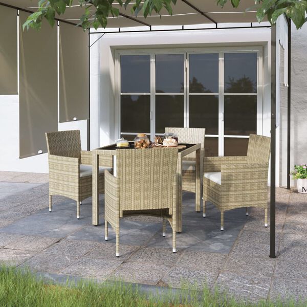vidaXL Ensemble &agrave; manger de jardin 5pcs R&eacute;sine tress&eacute;e et verre tremp&eacute;