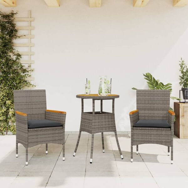 vidaXL Ensemble &agrave; manger de jardin et coussins 3 pcs gris rotin acacia
