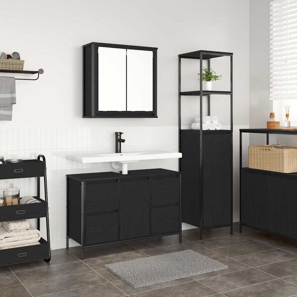 vidaXL Ensemble de mobilier de salle de bain 2 pcs Ch&ecirc;ne noir