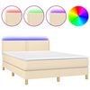 vidaXL Sommier &agrave; lattes de lit avec matelas LED Cr&egrave;me 140x190 cm Tissu