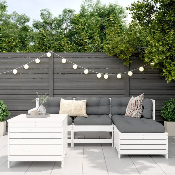 vidaXL Salon de jardin 5 pcs blanc bois massif de pin