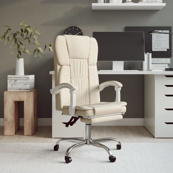 vidaXL Fauteuil inclinable de bureau Cr&egrave;me Similicuir
