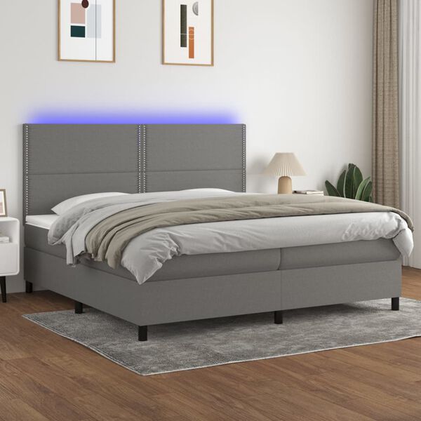 vidaXL Sommier &agrave; lattes de lit et matelas et LED Gris fonc&eacute; 200x200 cm