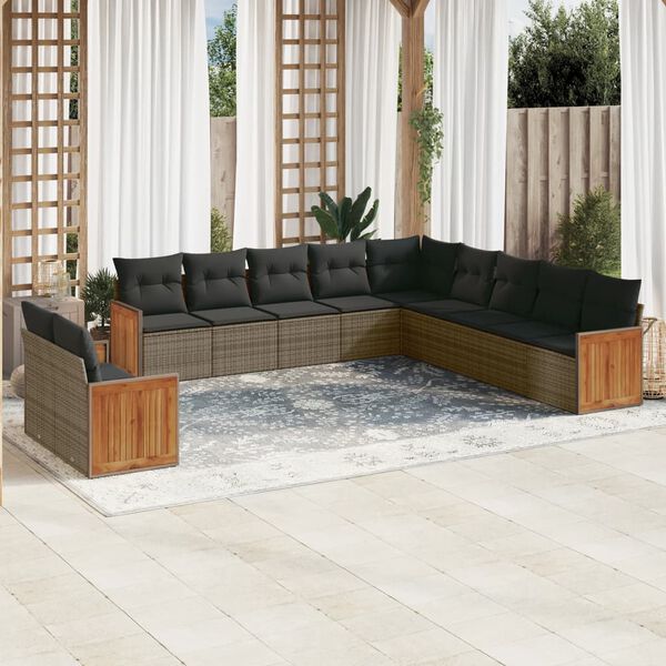 vidaXL Salon de jardin 11 pcs avec coussins gris r&eacute;sine tress&eacute;e