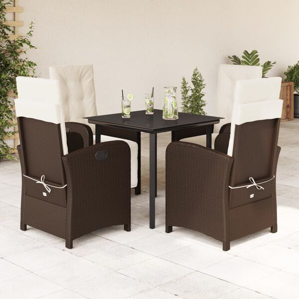 vidaXL Ensemble &agrave; manger de jardin 5 pcs et coussins marron poly rotin
