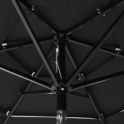 vidaXL Parasol à 3 niveaux avec mât en aluminium Noir 2 m