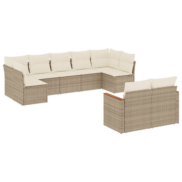 vidaXL Salon de jardin avec coussins 9 pcs beige r&eacute;sine tress&eacute;e