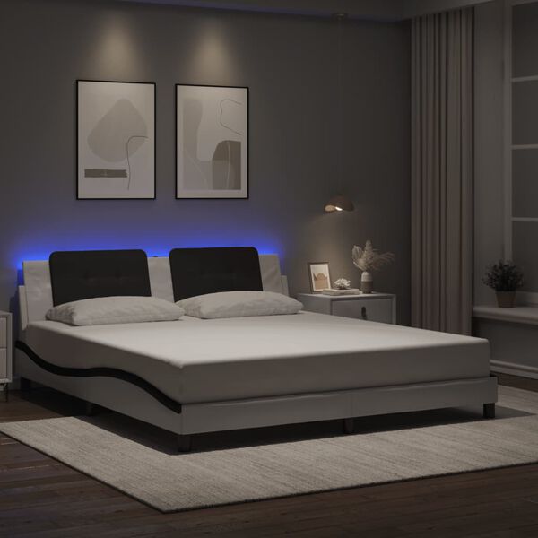vidaXL Cadre de lit avec LED sans matelas Zadar blanc et noir 180x200 cm