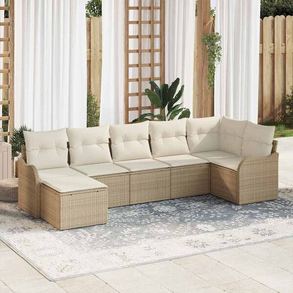 vidaXL Ensemble de canap&eacute; de jardin 7 pcs Beige polyrotin