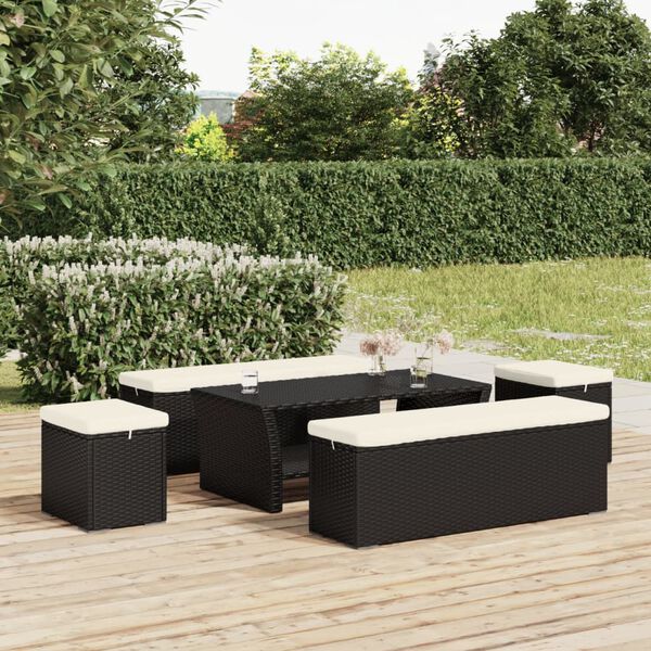 vidaXL Poufs avec coussins lot de 2 noir 40x30x40 cm r&eacute;sine tress&eacute;e