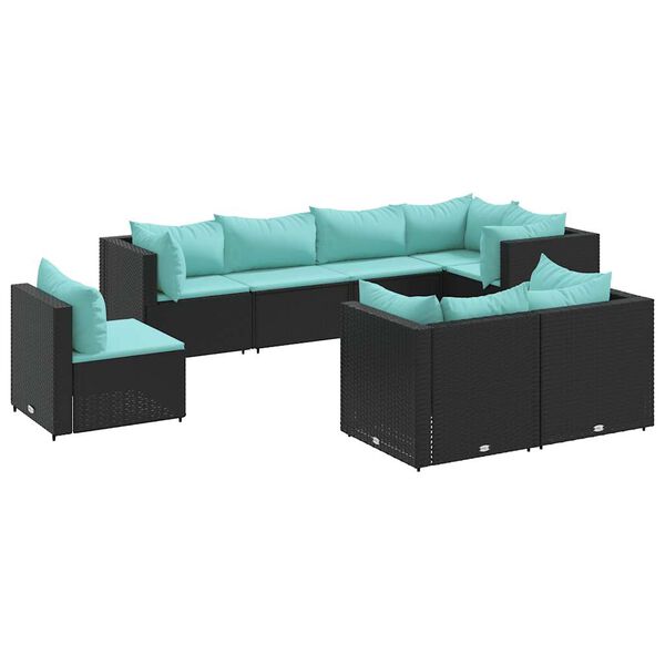 vidaXL Salon de jardin 8 pcs avec coussins noir r&eacute;sine tress&eacute;e