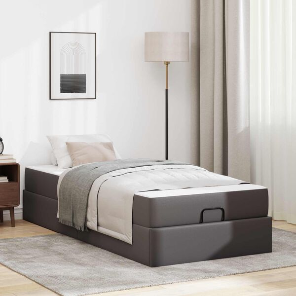 vidaXL Cadre de lit avec matelas avec matelas 2 pcs Gris PVC