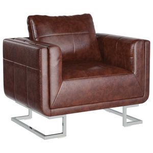 vidaXL Fauteuil cube avec pieds chrom&eacute;s Marron Similicuir