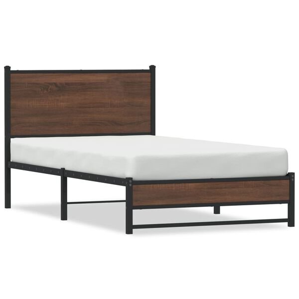 vidaXL Cadre de lit en m&eacute;tal sans matelas ch&ecirc;ne marron 107x203 cm