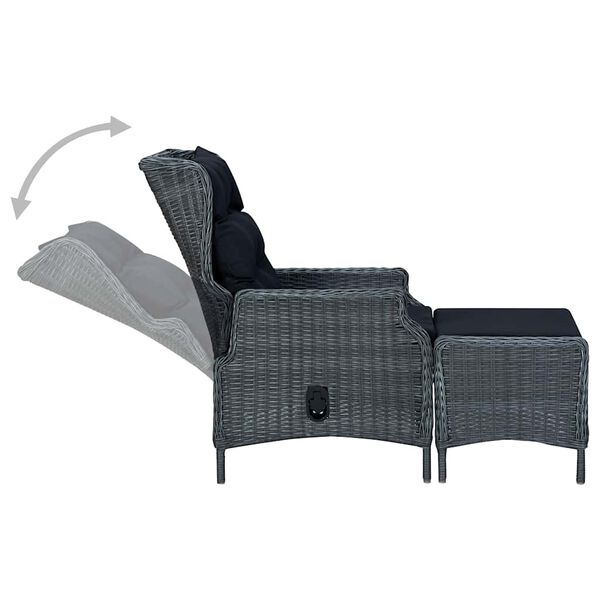 vidaXL Chaise inclinable de jardin tabouret r&eacute;sine tress&eacute;e gris fonc&eacute;