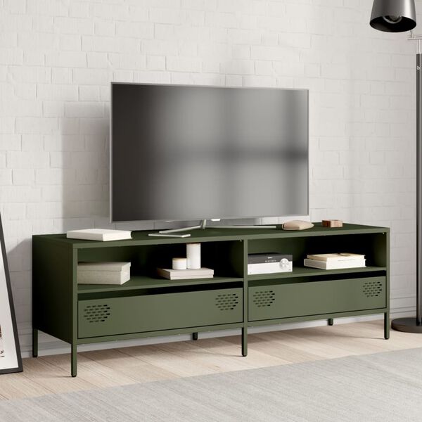 vidaXL Meuble TV vert olive 135x39x43,5 cm acier lamin&eacute; &agrave; froid