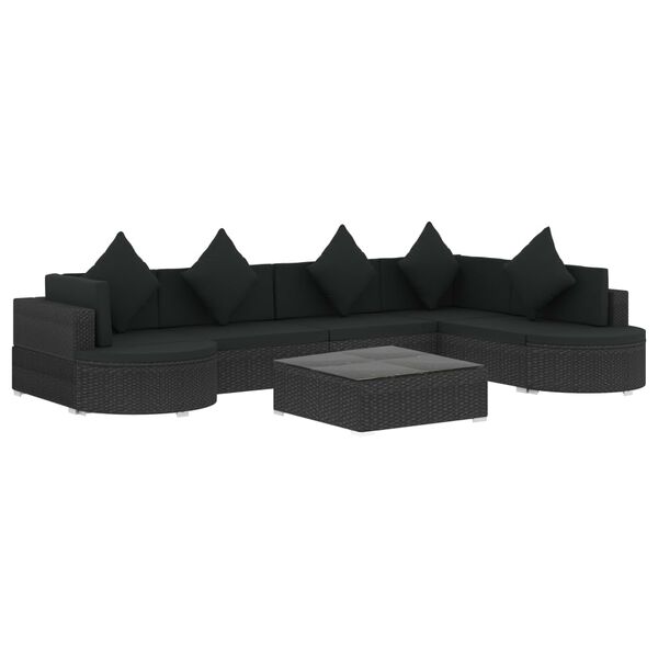 vidaXL Salon de jardin 8 pcs avec coussins résine tressée noir