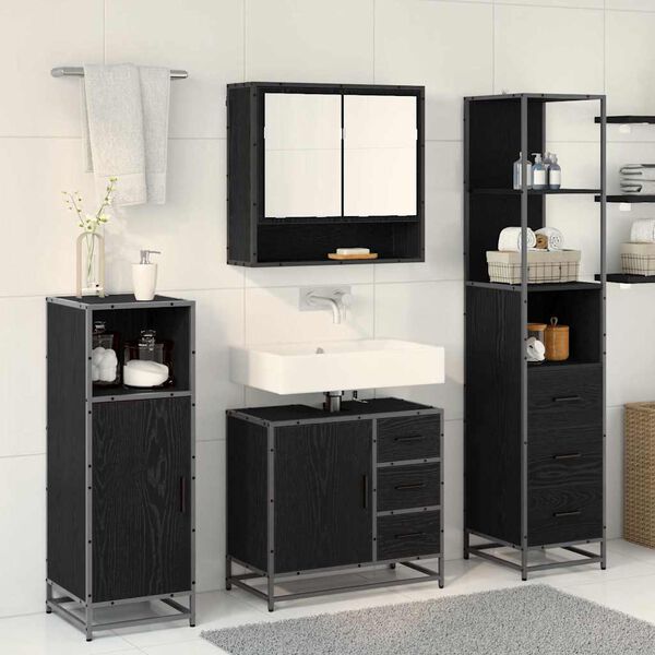 vidaXL Ensemble de mobilier de salle de bain 3 pcs Ch&ecirc;ne noir