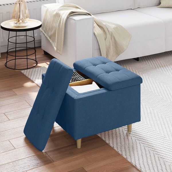 vidaXL Pouf de rangement avec coussin Bleu 60 x 60 x 45 cm tissu