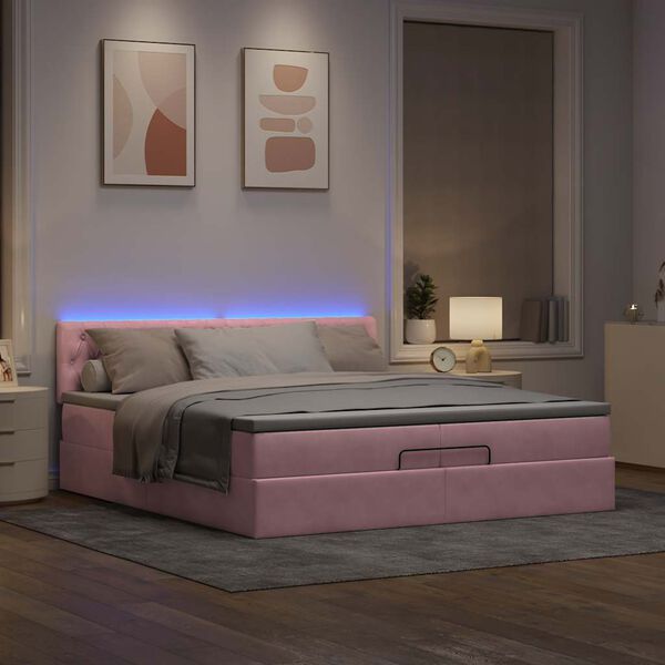vidaXL Cadre de lit ottoman avec matelas rose 200x200 cm velours