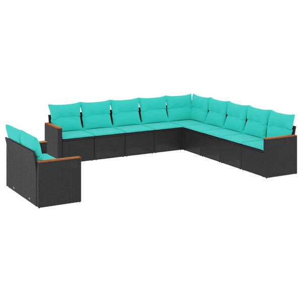 vidaXL Salon de jardin 11 pcs avec coussins noir r&eacute;sine tress&eacute;e