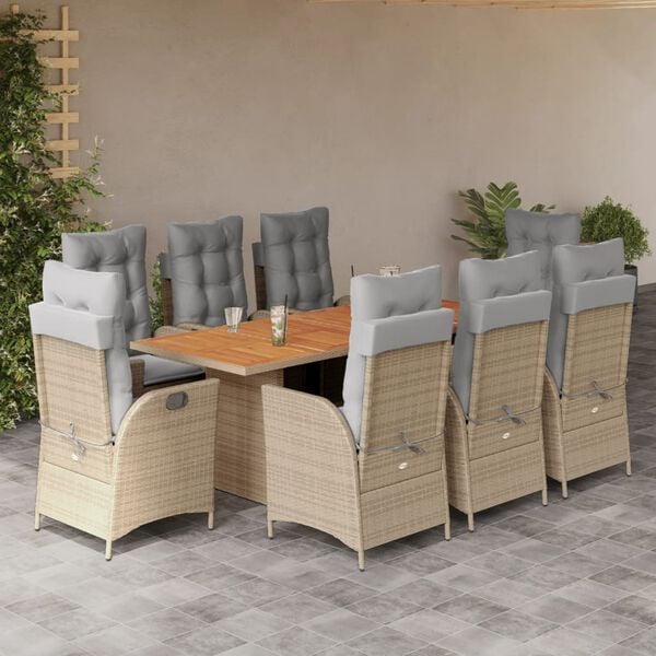 vidaXL Ensemble &agrave; manger de jardin et coussins 9 pcs m&eacute;lange beige