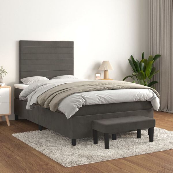 vidaXL Sommier &agrave; lattes de lit et matelas Gris fonc&eacute; 120x200cm Velours