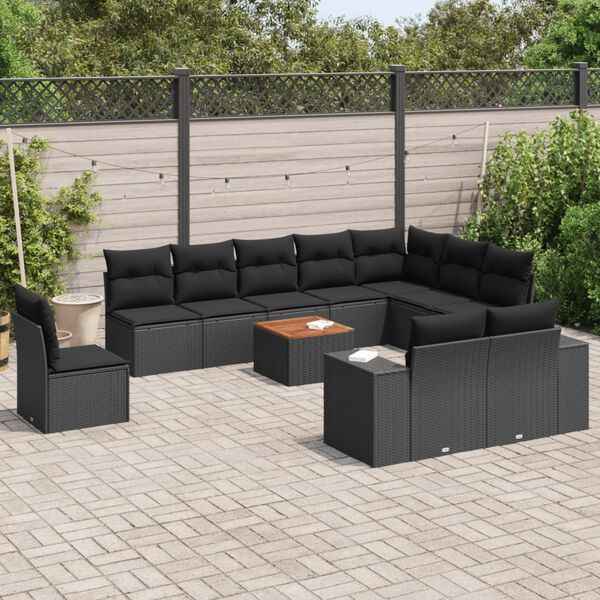 vidaXL Salon de jardin 11 pcs avec coussins noir r&eacute;sine tress&eacute;e