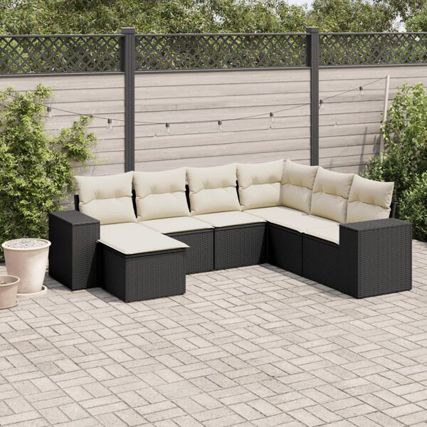 vidaXL Salon de jardin 7 pcs avec coussins noir r&eacute;sine tress&eacute;e