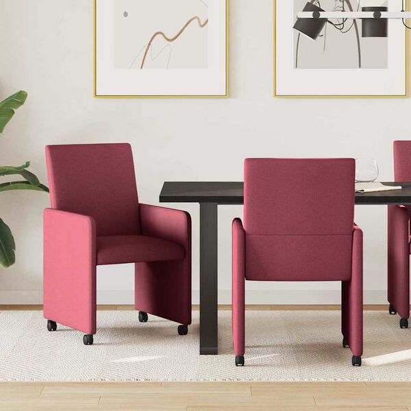 vidaXL Chaises de Salle &agrave; Manger avec Roues 2 pcs Bordeaux tissu
