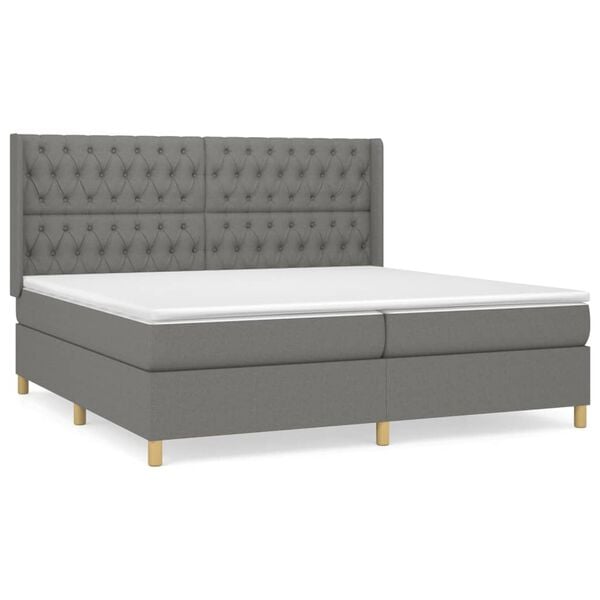 vidaXL Sommier &agrave; lattes de lit avec matelas Gris fonc&eacute; 200x200cm Tissu